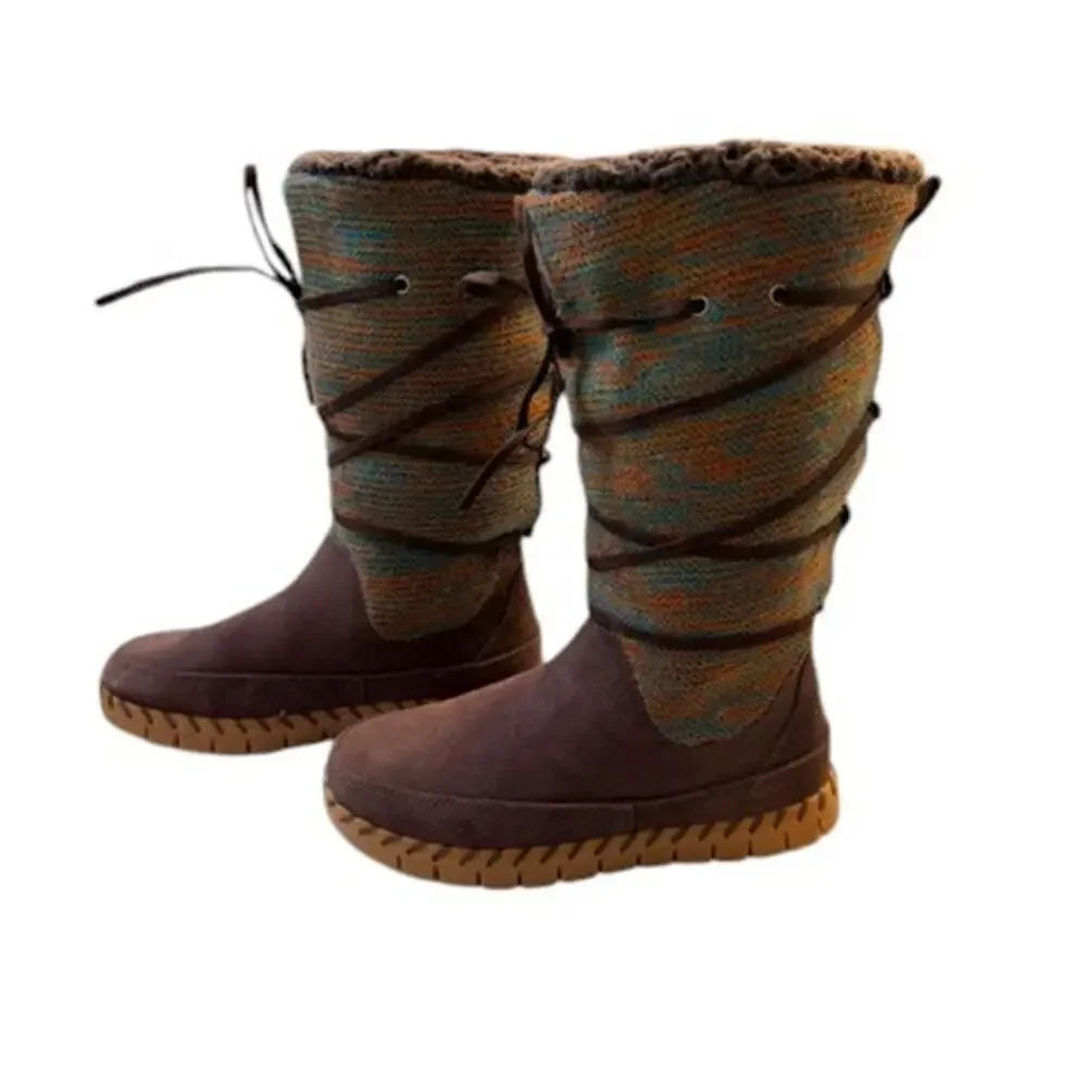 Muk Luks Flexi New York Tall Boots Women’s 9 Chocolate Suede Faux Fur